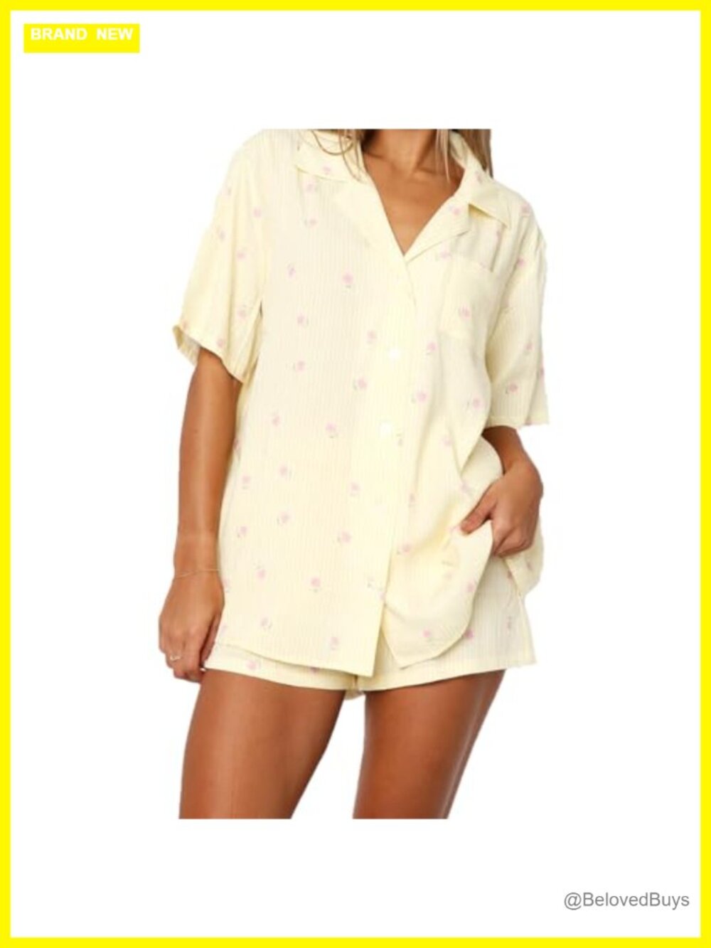 Womens 2 Piece Lounge Set Button Down Shirt and Shorts Pajama Set